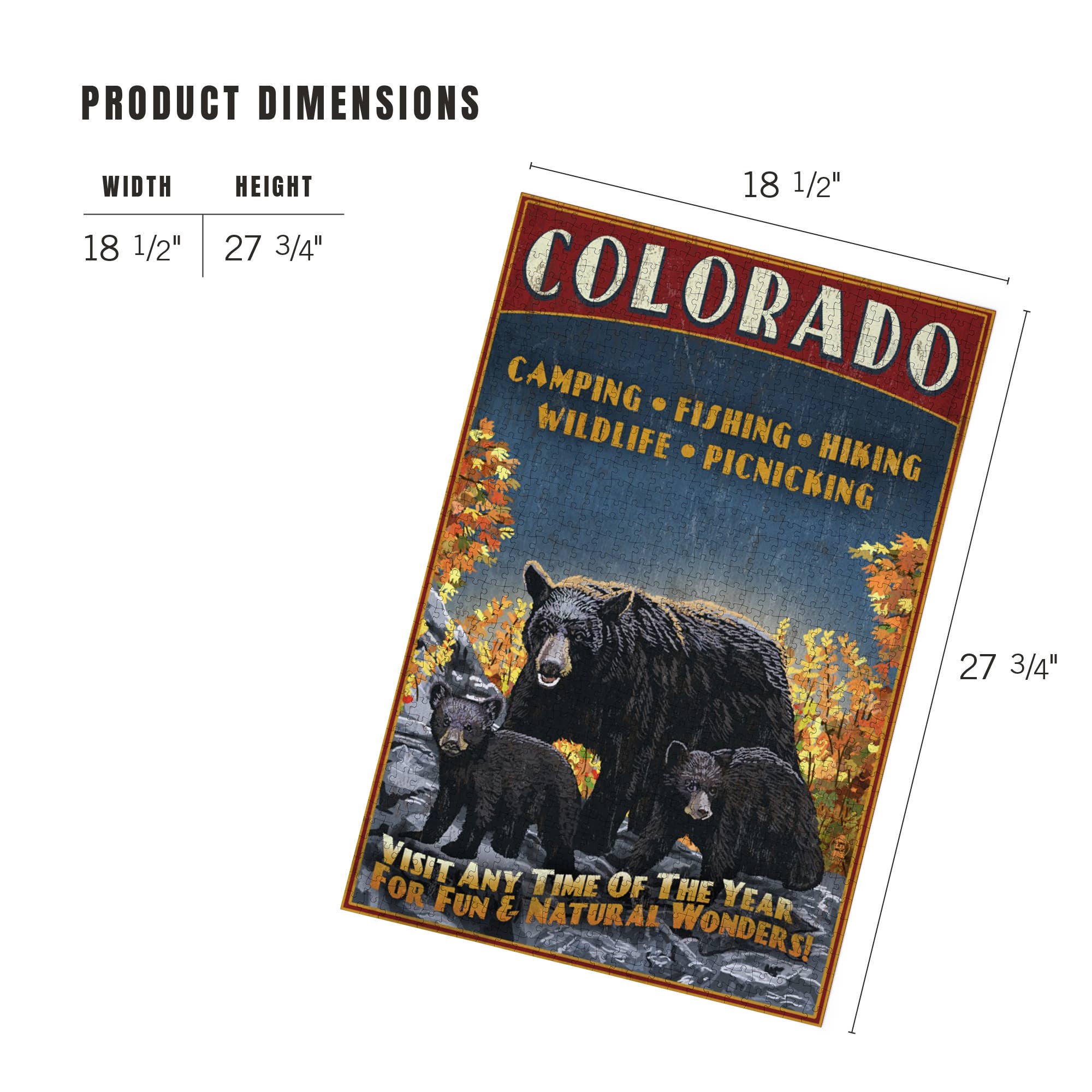 1000 PIECE PUZZLE Colorado, Black Bears, Vintage Sign