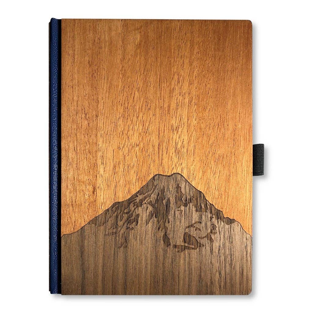 Handcrafted 6 x 8 Wood Journal / Planner (Mt. Rainier Inlay Custom Laser Engraved Mahogany Sky