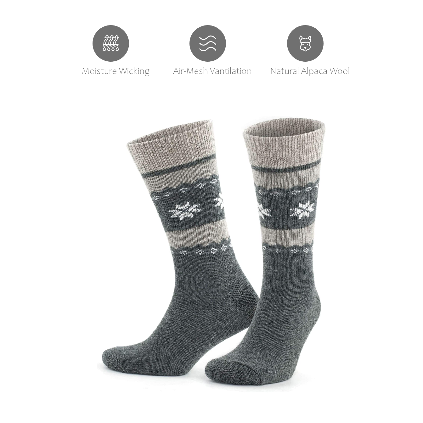 Alpaca Socks Snowflake Grey Large (W: 11-13.5 M: 9.5-12)