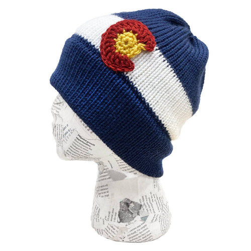Colorado Flag Knit Beanie Classic Warm Winter Hat with State Flag Design Navy Adult