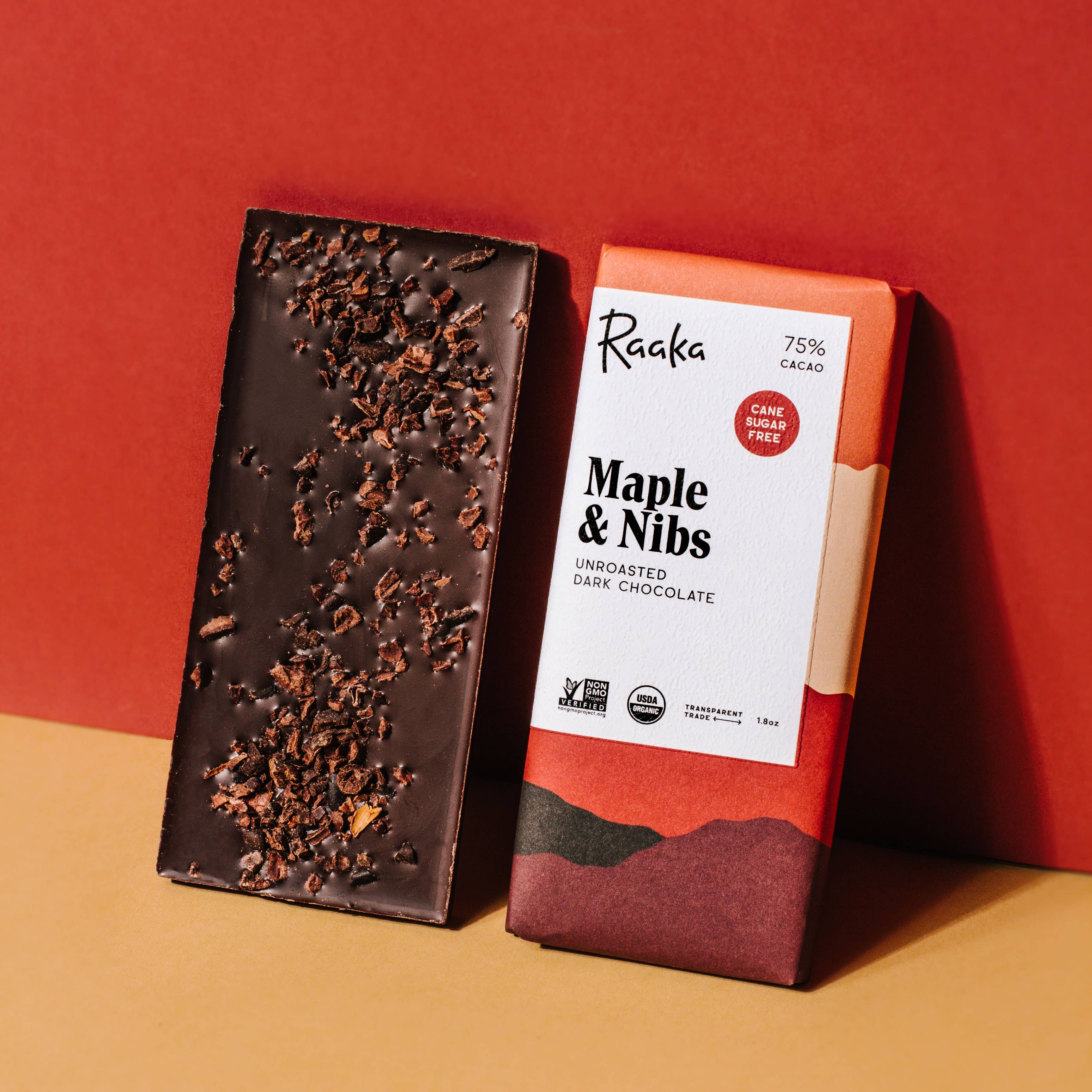 Raaka Chocolate 75% Maple & Nibs Chocolate Bar
