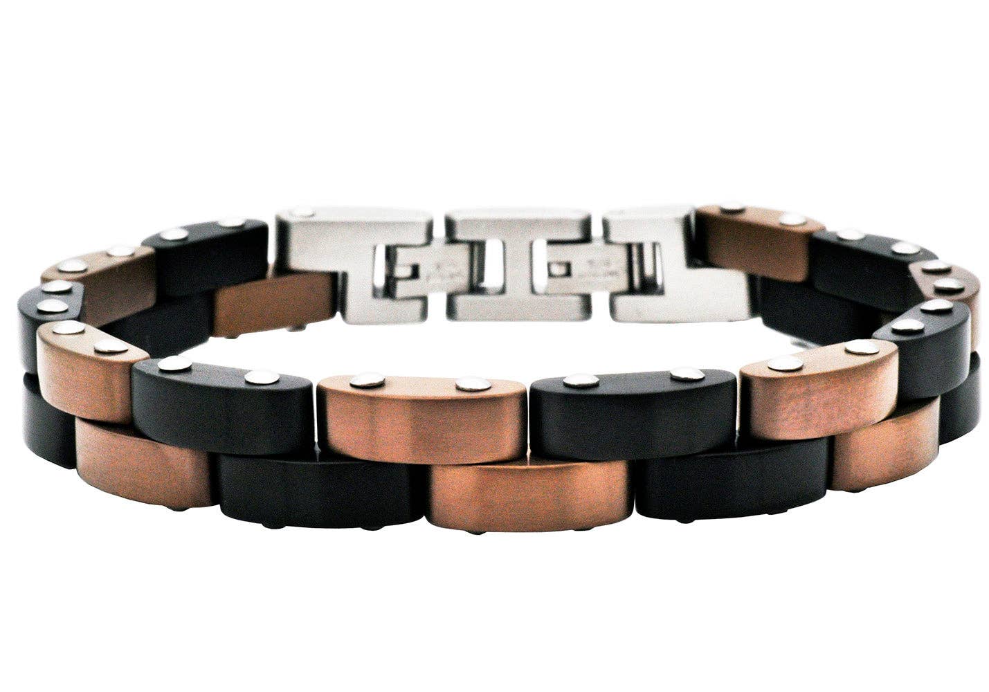 Mens Two-tone Black and Chocolate Stainless Steel Bracelet