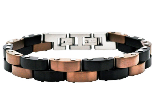 Mens Two-tone Black and Chocolate Stainless Steel Bracelet