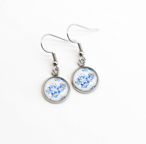 Stainless Steel and Glass Earrings Small Forget-Me-Not
