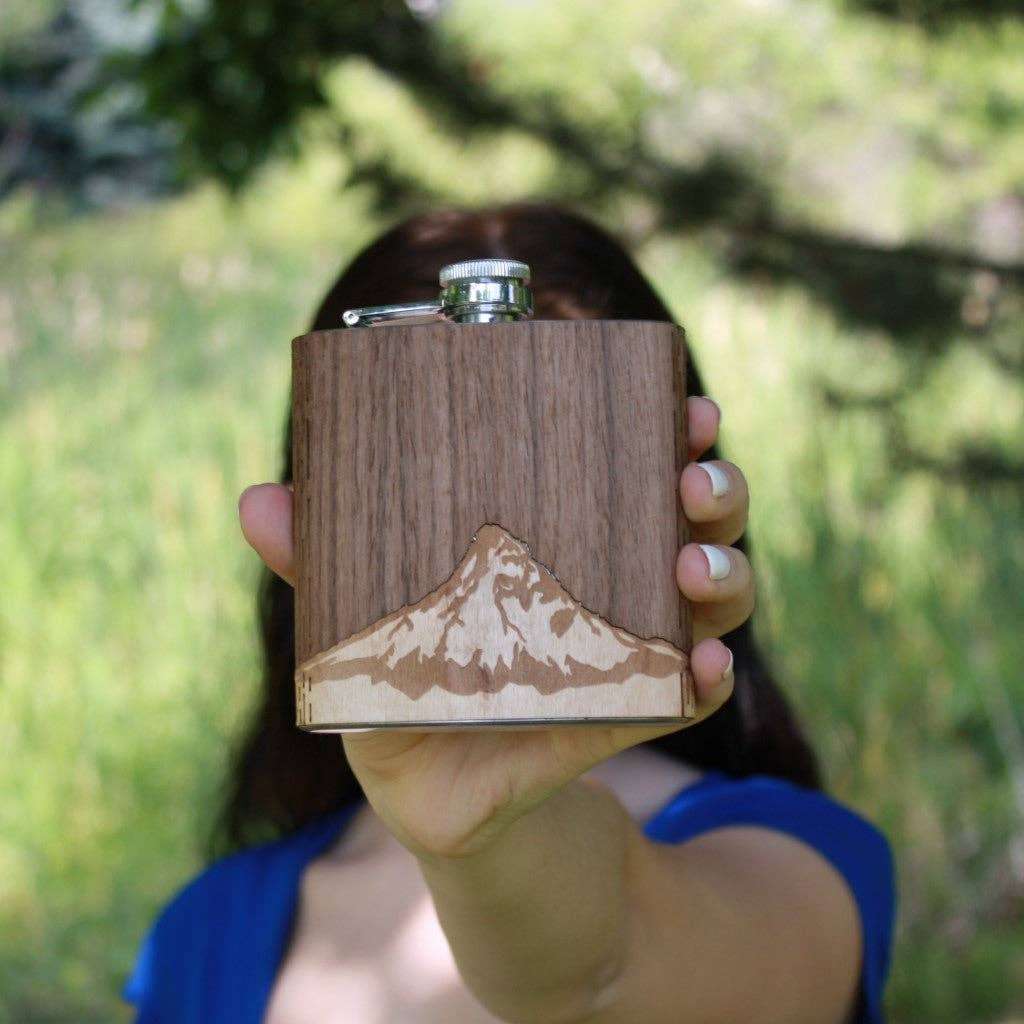 WUDN Handcrafted Wooden Hip Flask - Cascade Range (Mt. Hood)