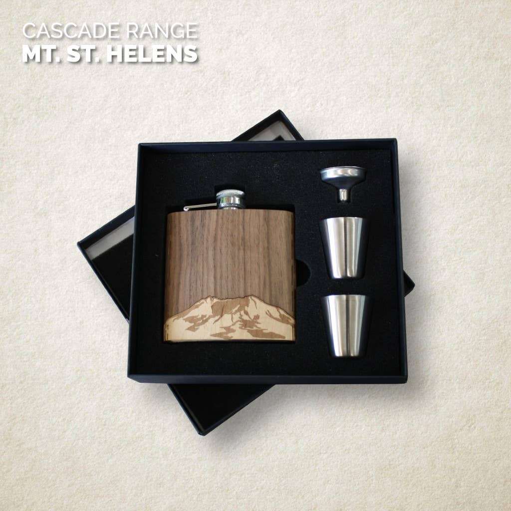 WUDN Handcrafted Wooden Hip Flask - Cascade Range (Mt. Hood)