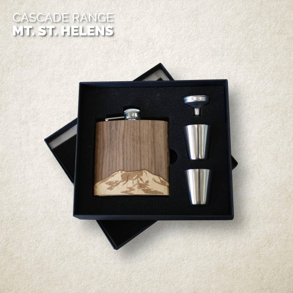 Wooden Hip Flask - Cascade Range (Mt. Hood)
