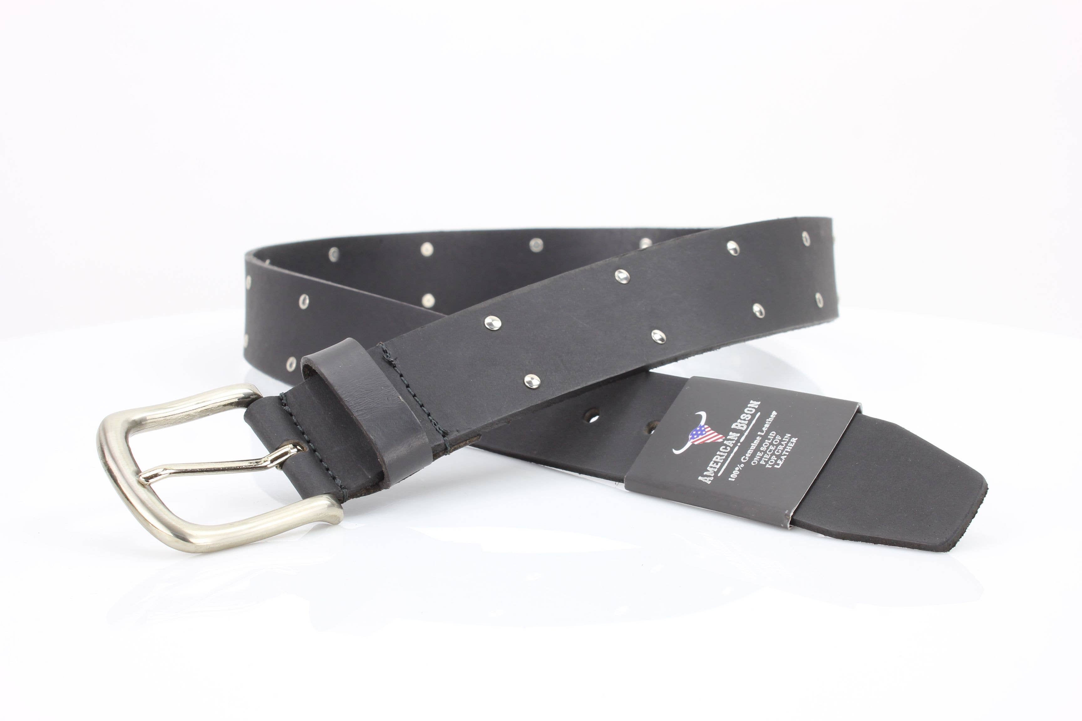 Leather Impressions Inc American Bison Metal Studded Western Belt ABB WST 1001