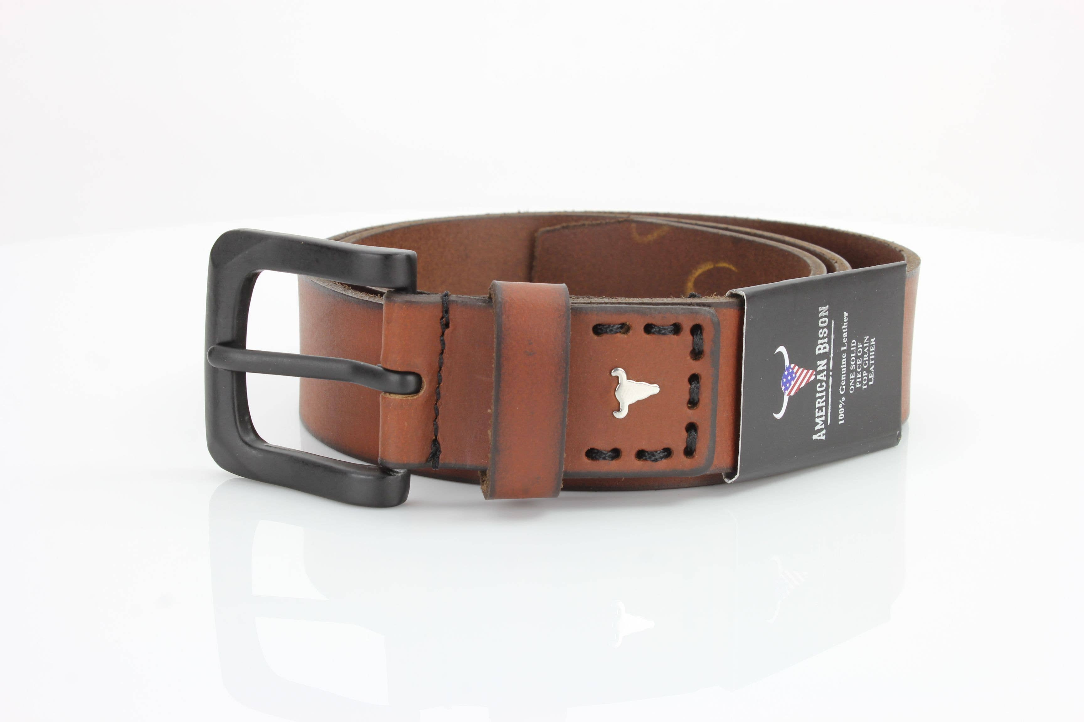 Leather Impressions Inc Classic Leather Belt with Fine Stitching and Logo - ABB 010