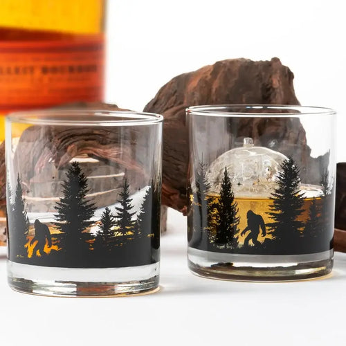 Bigfoot in the Forest Whiskey Glass