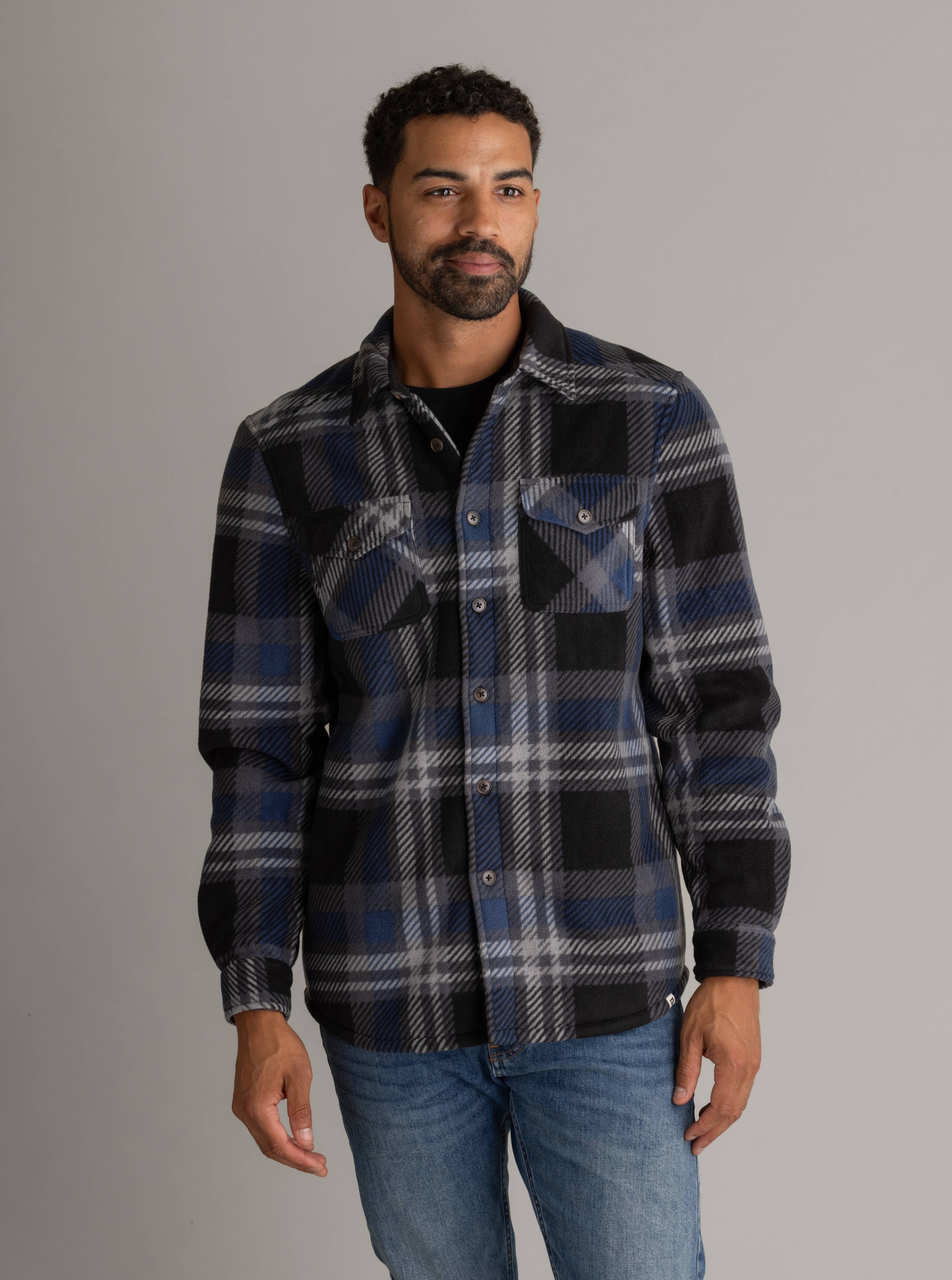 Men's Koda Sherpa Lined Shirt Jacket Blue Tartan Plaid