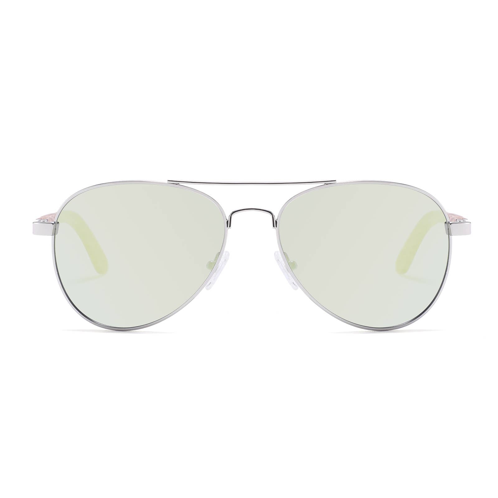 Real Bamboo Wood Silver Framed Classic Aviators by WUDN