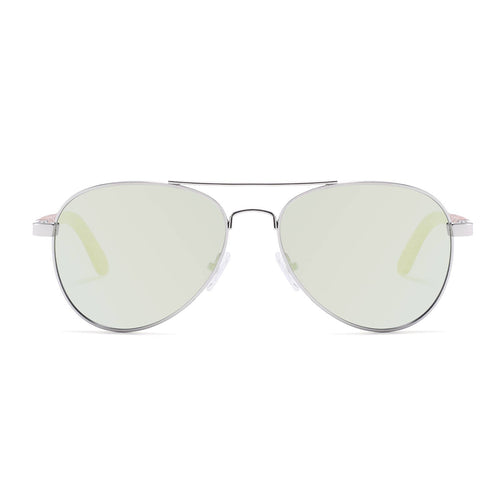 Real Bamboo Wood Silver Framed Classic Aviators by WUDN