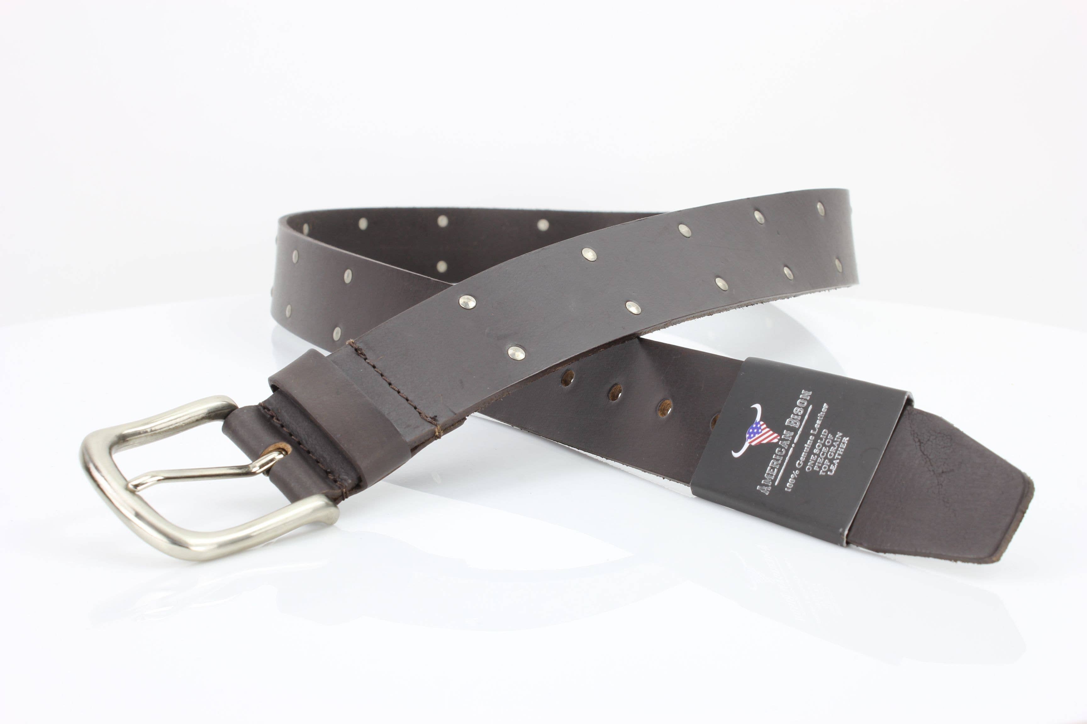 Leather Impressions Inc American Bison Metal Studded Western Belt ABB WST 1001