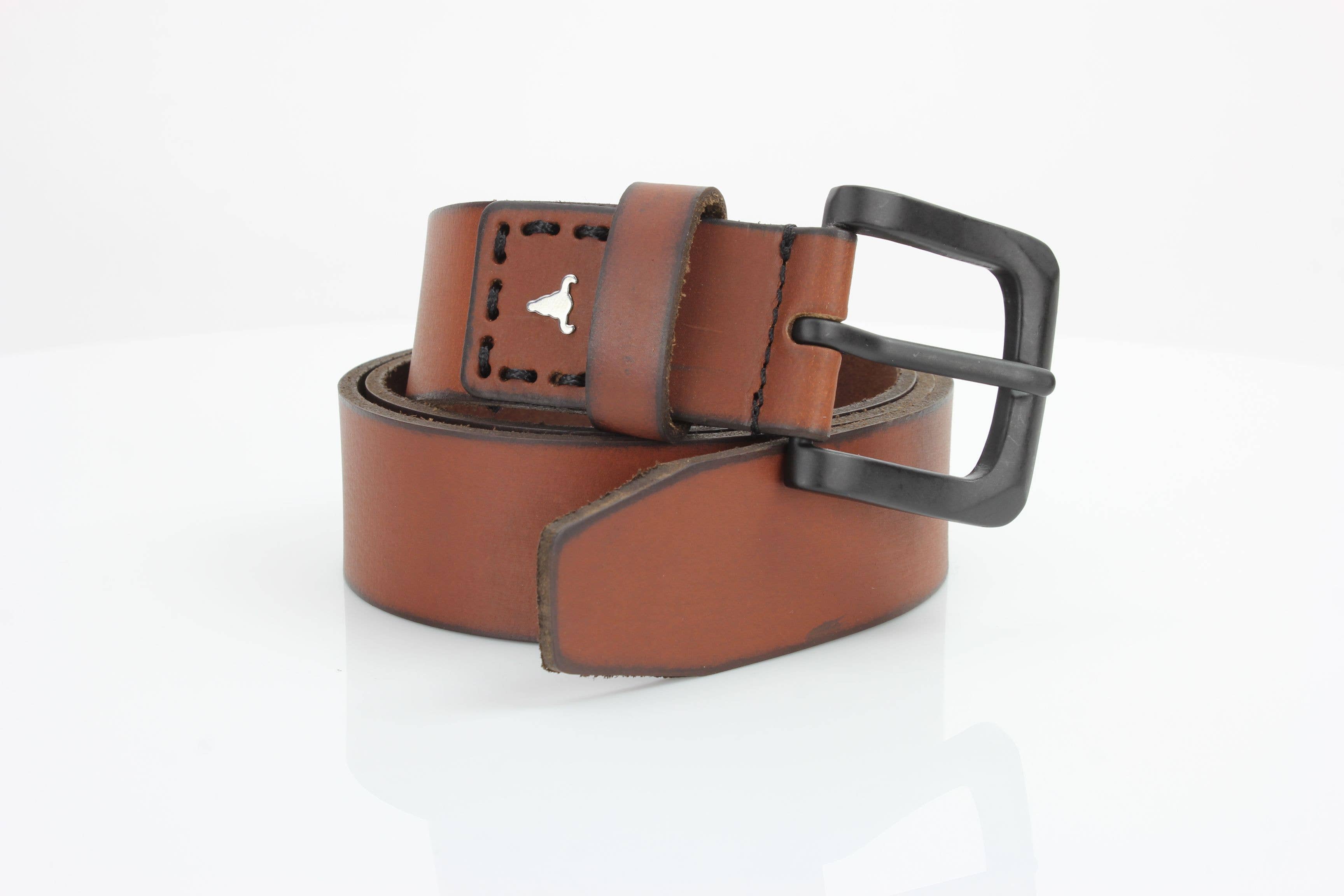 Classic Leather Belt with Fine Stitching and Logo - ABB 010