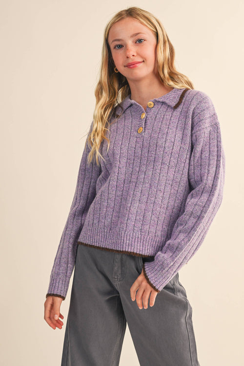 TWEEN KIDS GIRLS Polo Style COLLAR Piping SWEATER (7-14) 10 12