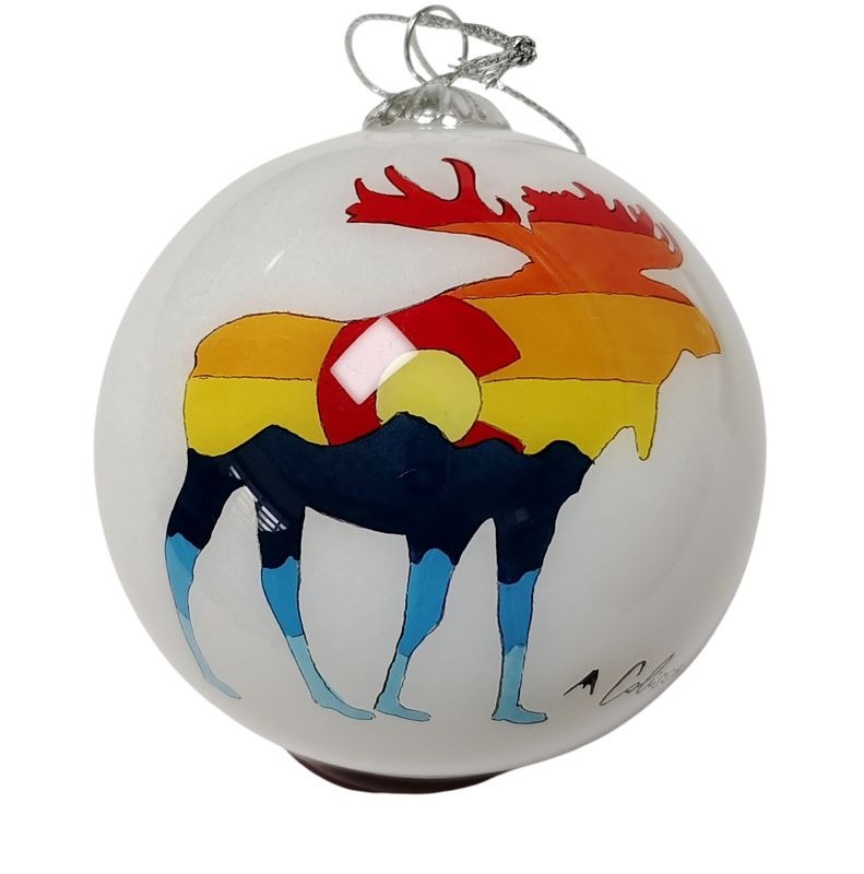 Hand Painted Glass Ornaments Multicolor Moose