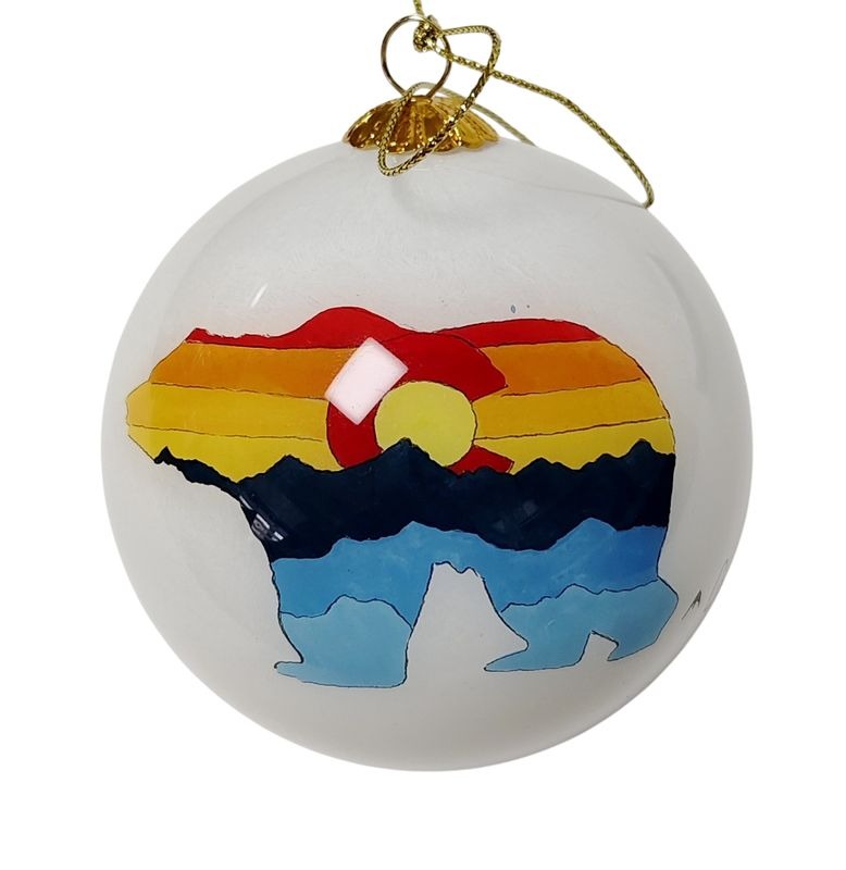 Hand Painted Glass Ornaments Multicolor Bear