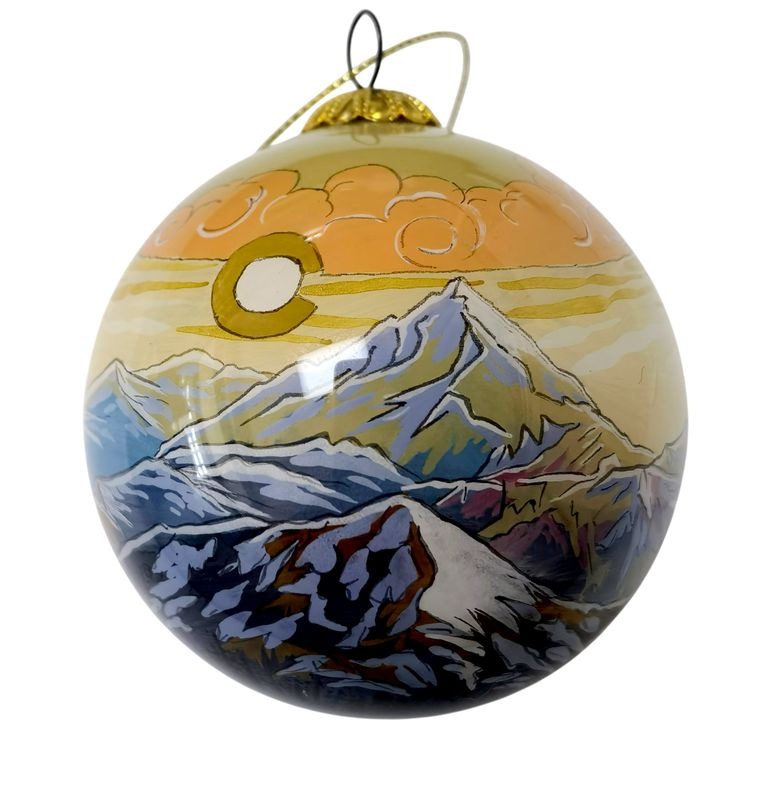 Hand Painted Glass Ornaments Rocky Mountain Peak