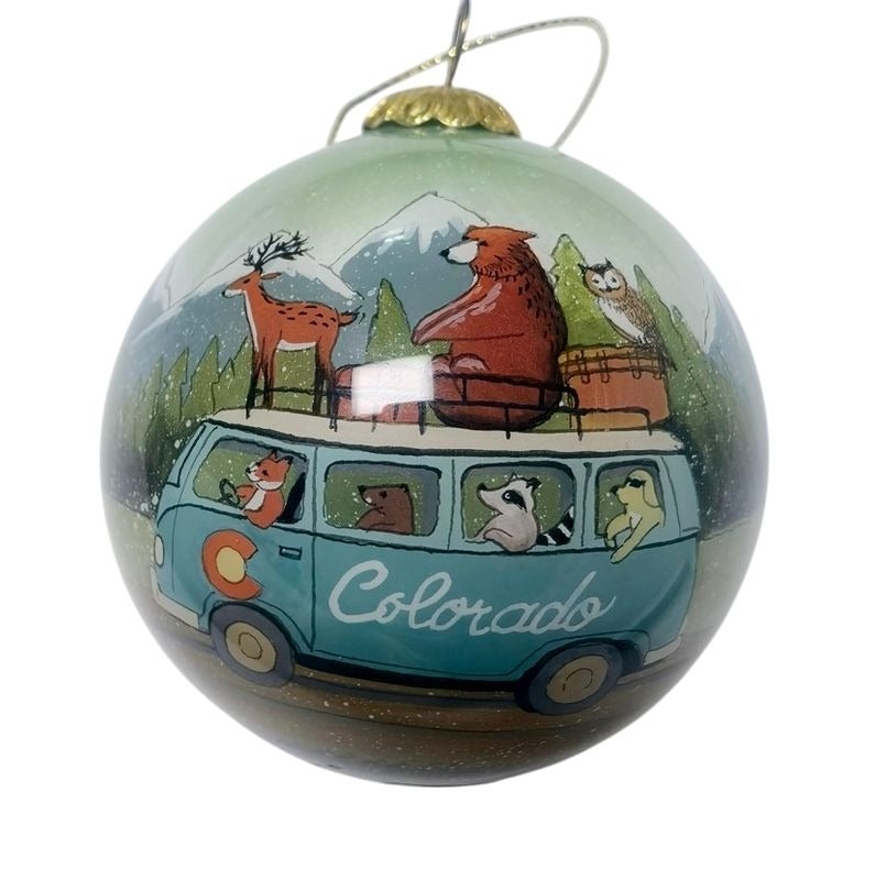 Hand Painted Glass Ornaments Camping Animals