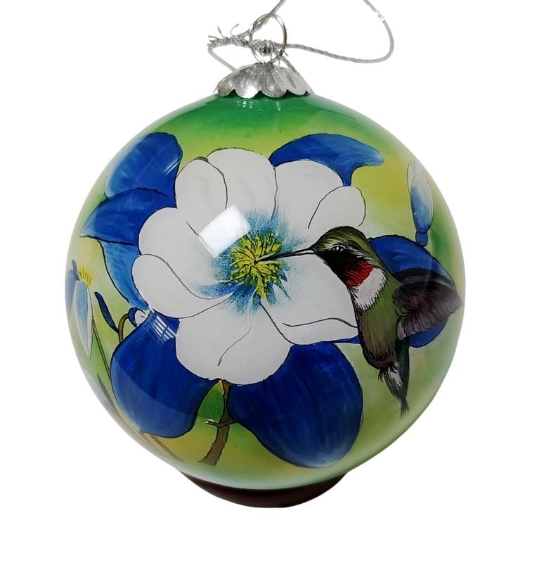 Hand Painted Glass Ornaments Colorado Columbine Hummingbird