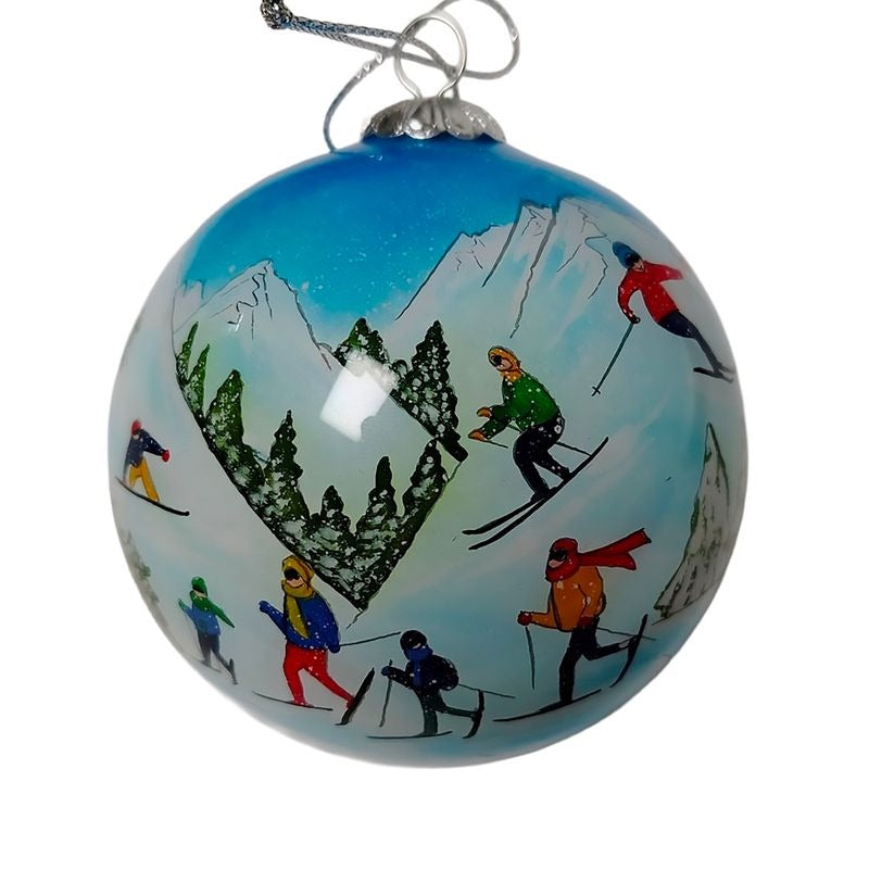 Hand Painted Glass Ornaments Skiing on the Weekend