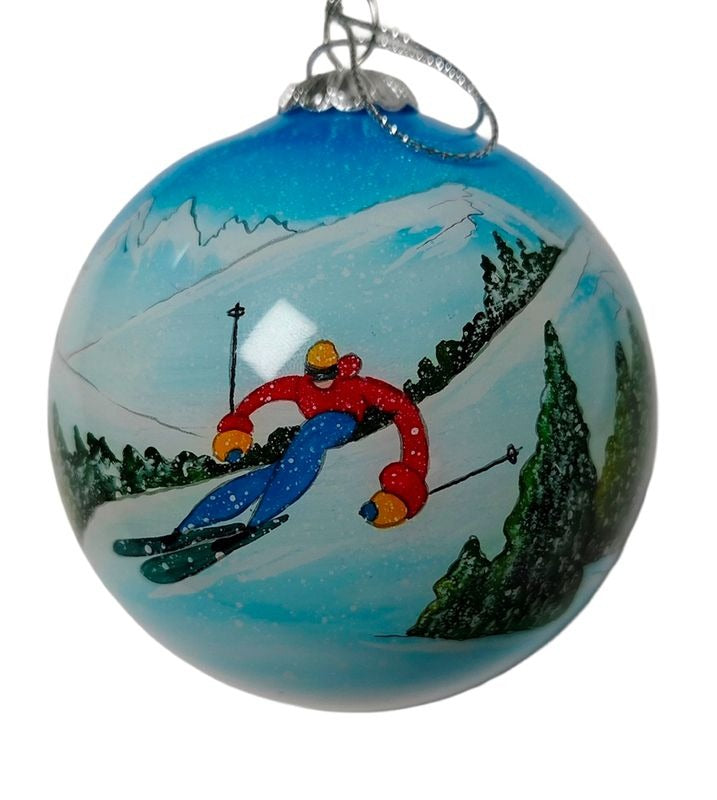 Hand Painted Glass Ornaments Alpine Hotdogging Skier