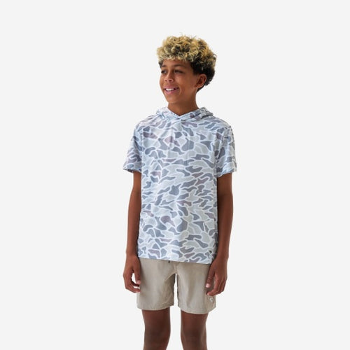 Youth Short Sleeve Performance Hoodie White Camo