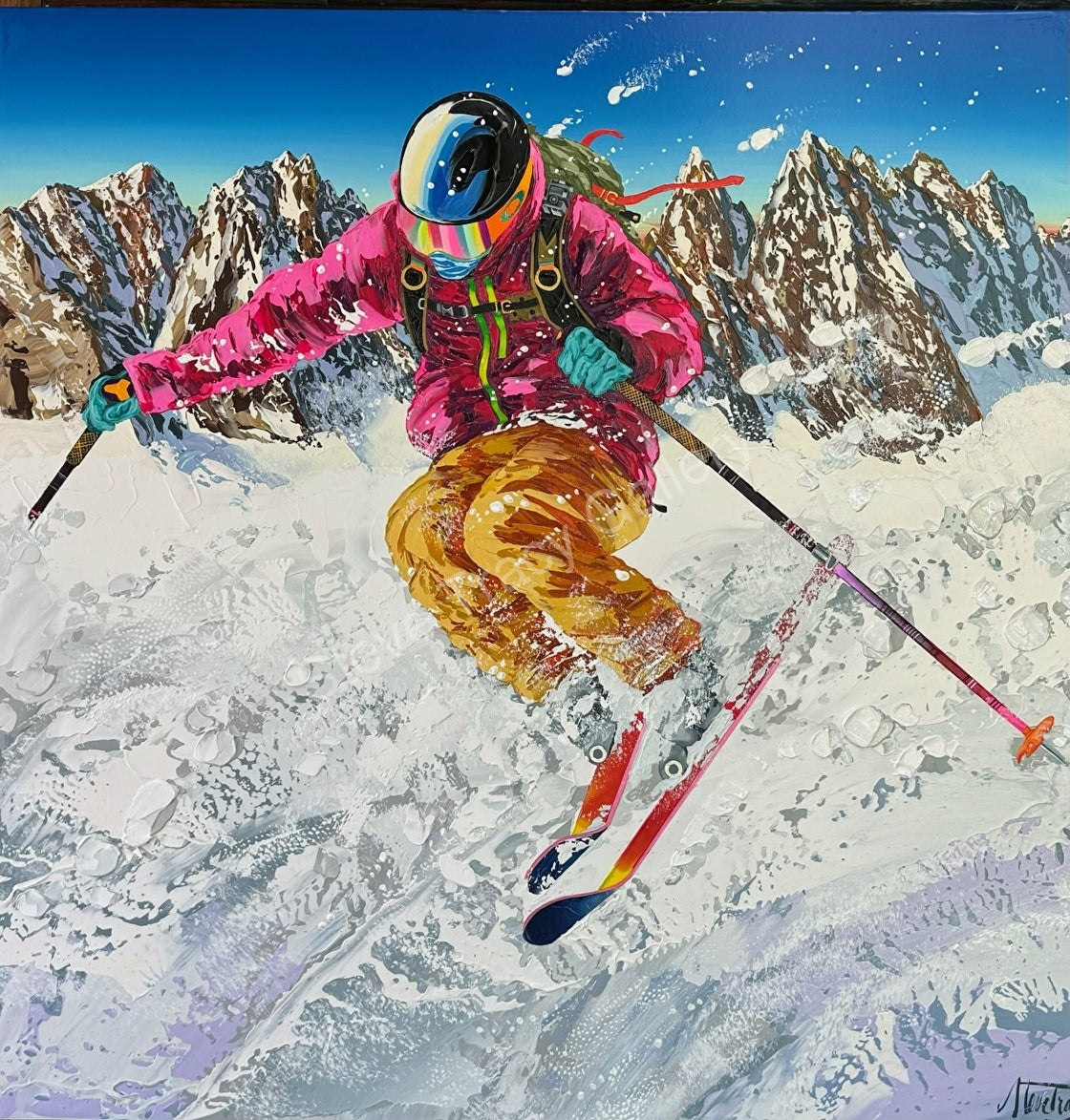 Extreme Skiers Art on Acrylic Shred the Gnar