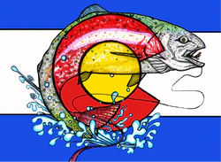 Blue Dog Stickers Trout Flag