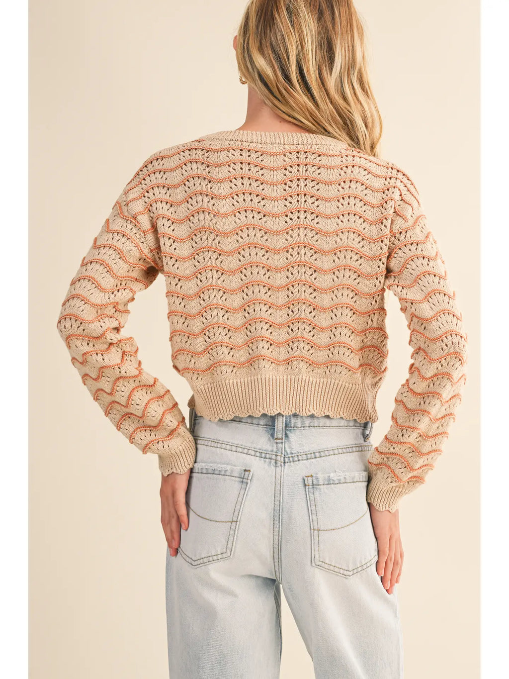 Tween Girls Kids Pull Over Top in Wavy Pointelle